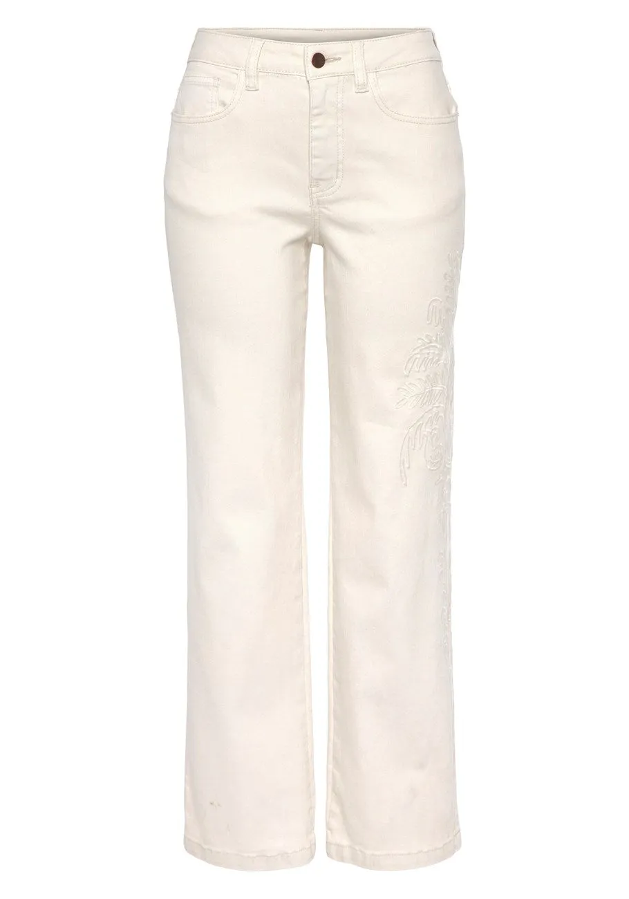 LASCANA Women's Embroidered Straight Leg Jeans