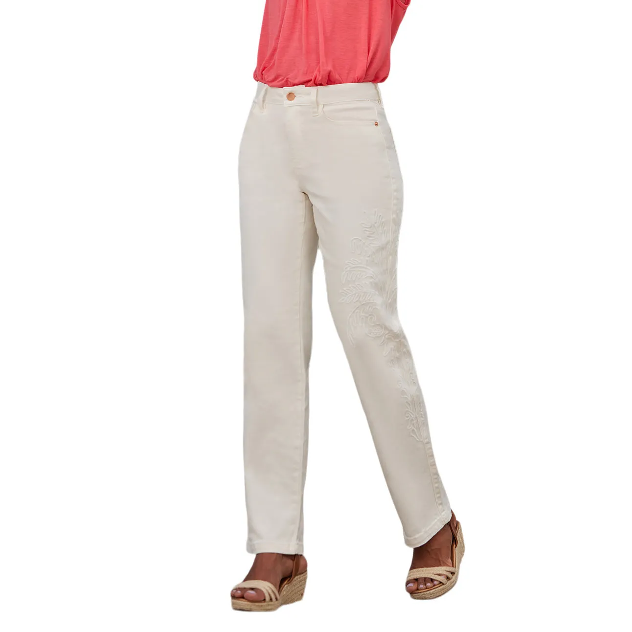 LASCANA Women's Embroidered Straight Leg Jeans