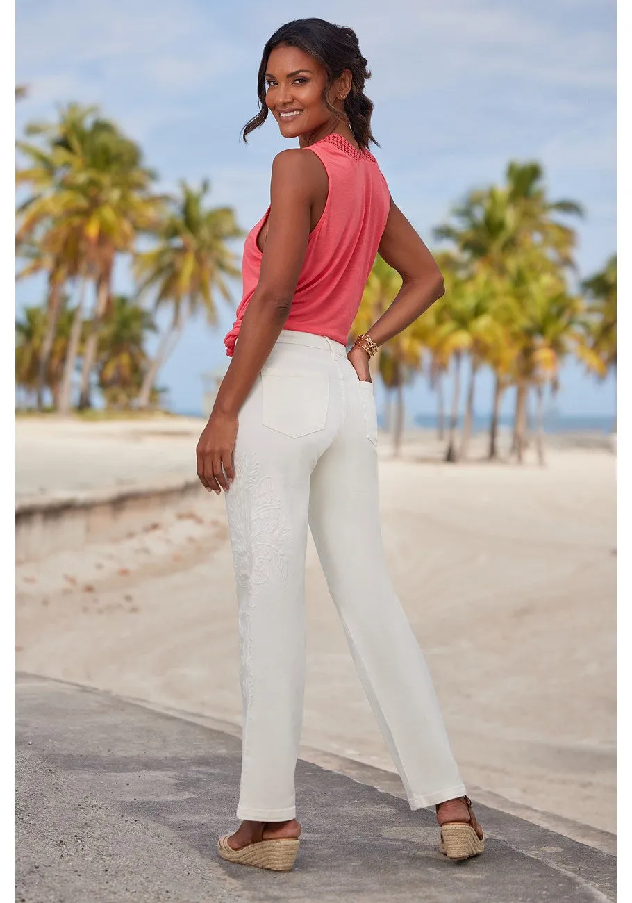 LASCANA Women's Embroidered Straight Leg Jeans