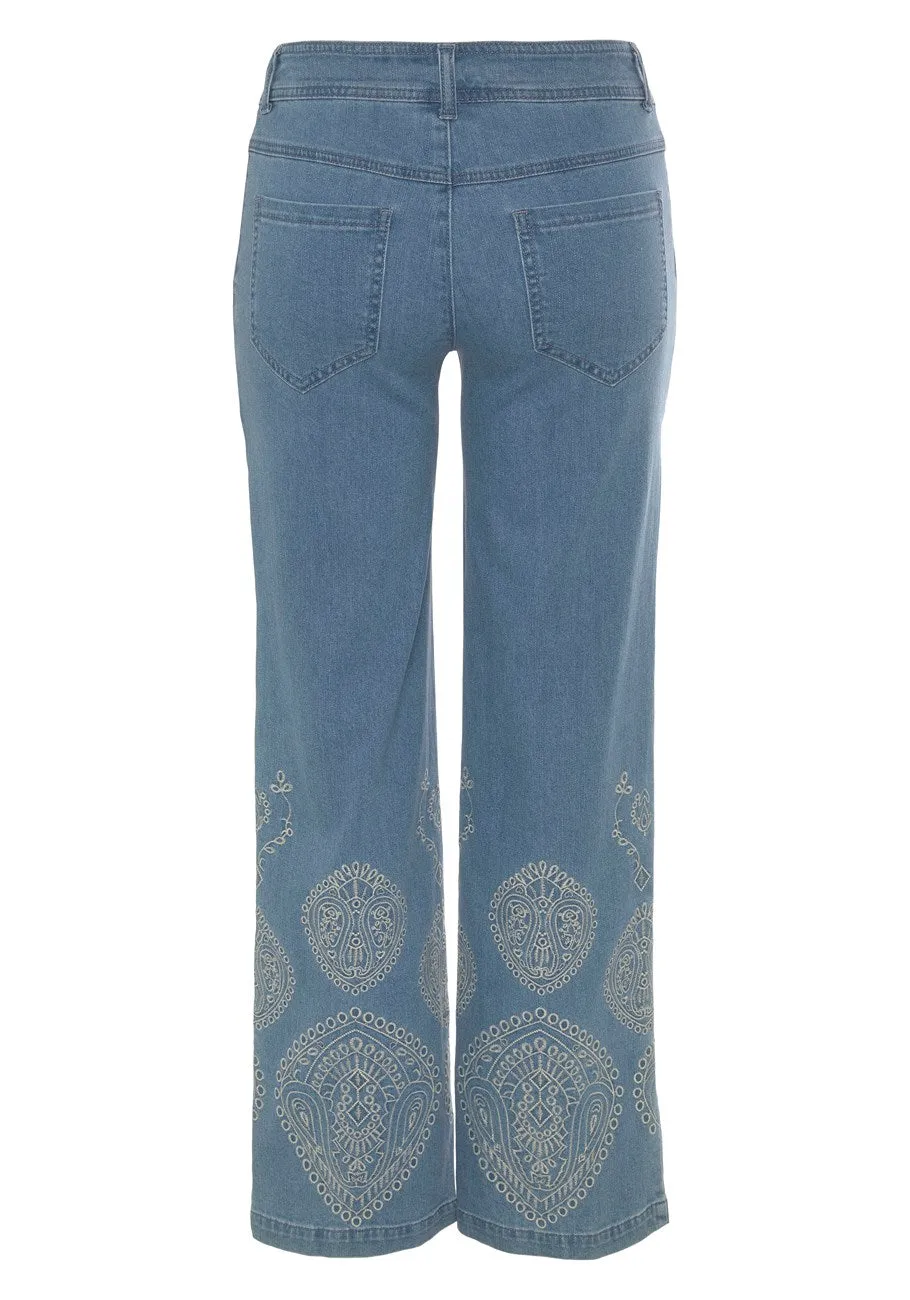 LASCANA Women's Embroidered Wide Leg Jeans