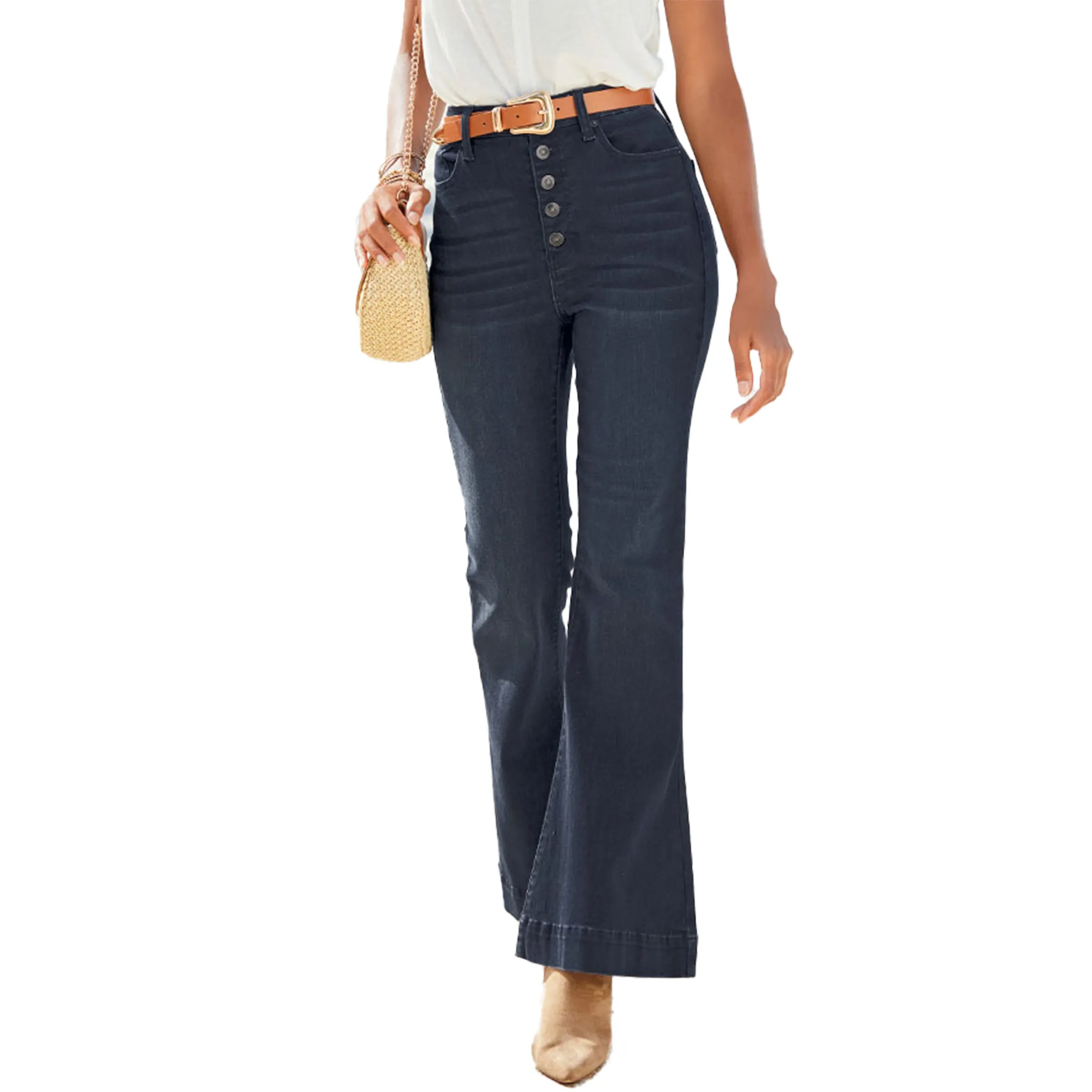 LASCANA Women's Flared Button Fly Jeans