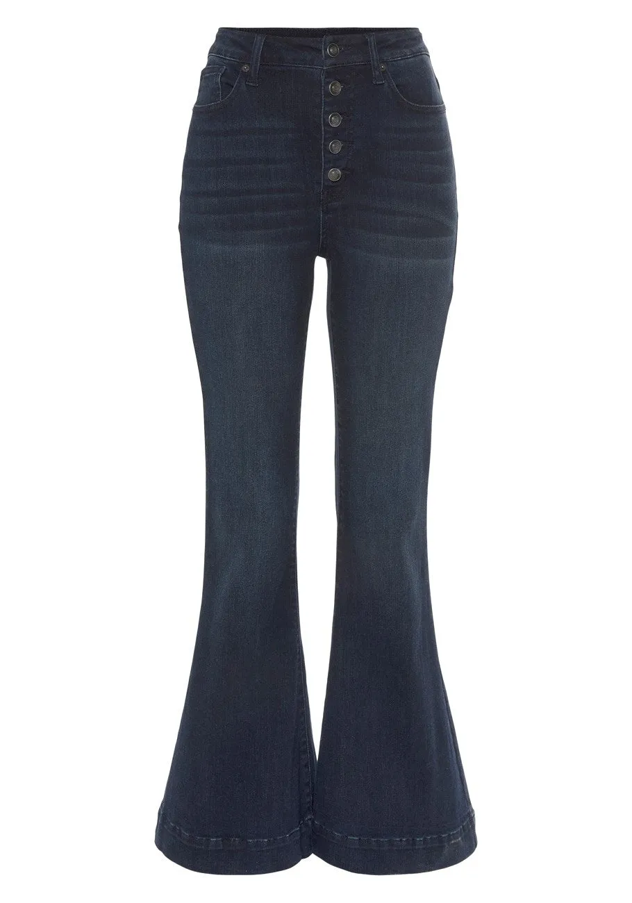 LASCANA Women's Flared Button Fly Jeans