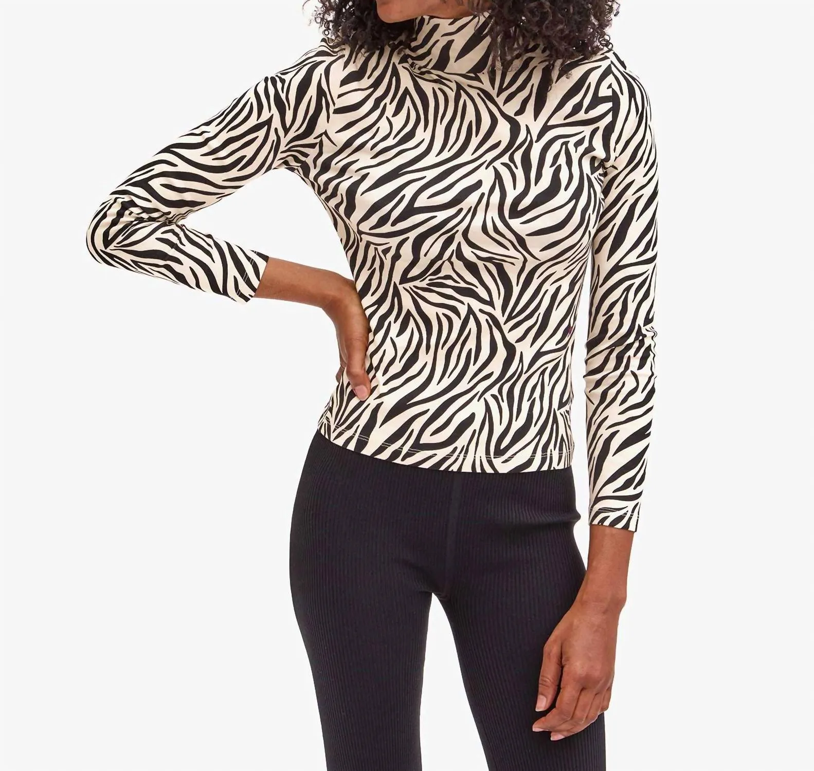 Le Turtleneck - Zebra Top In Cream/black
