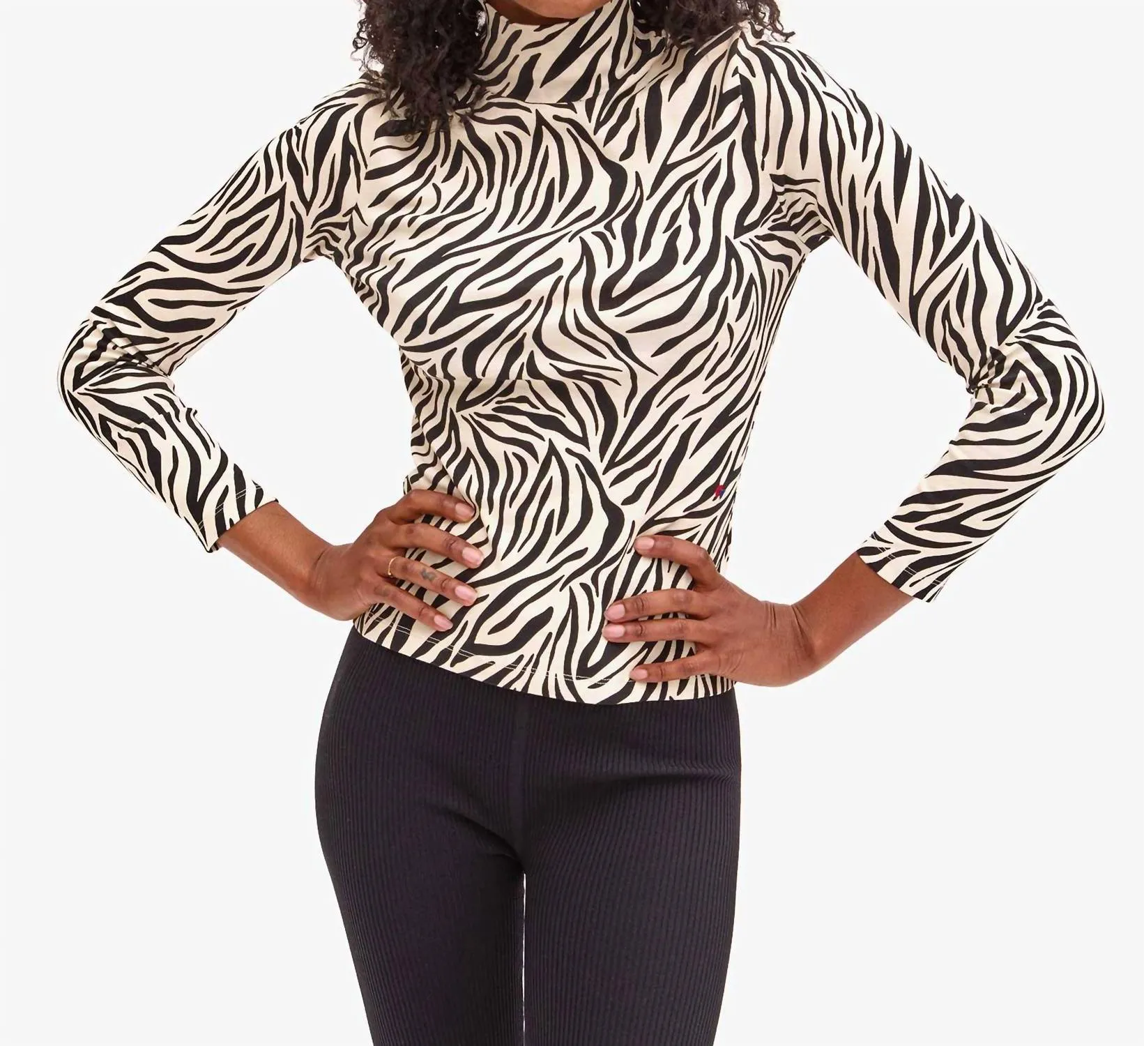 Le Turtleneck - Zebra Top In Cream/black