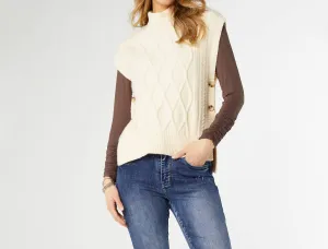 Leora Sweater Vest With Side Buttons In Cream