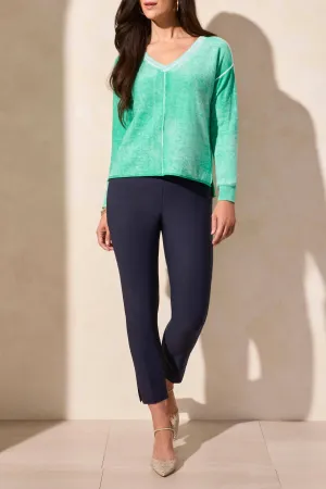 Lightweight Cotton V-Neck Sweater With Special Wash In Green