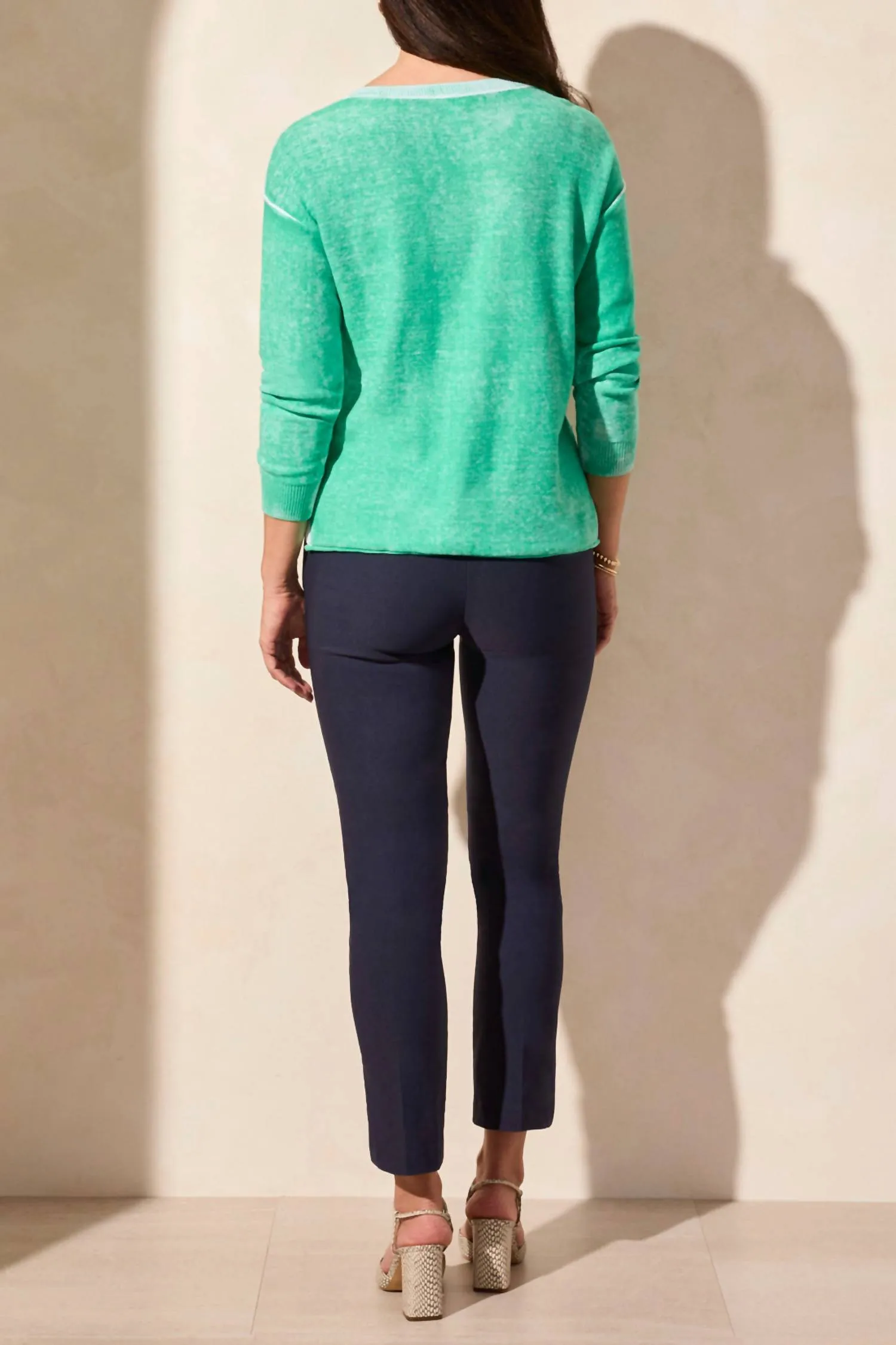 Lightweight Cotton V-Neck Sweater With Special Wash In Green