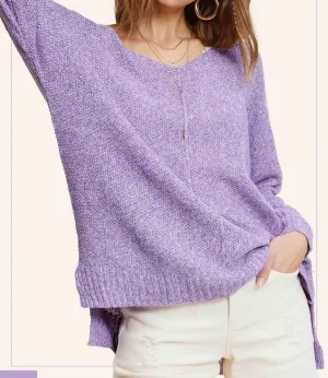 Lightweight Vneck Sweater In Lilac