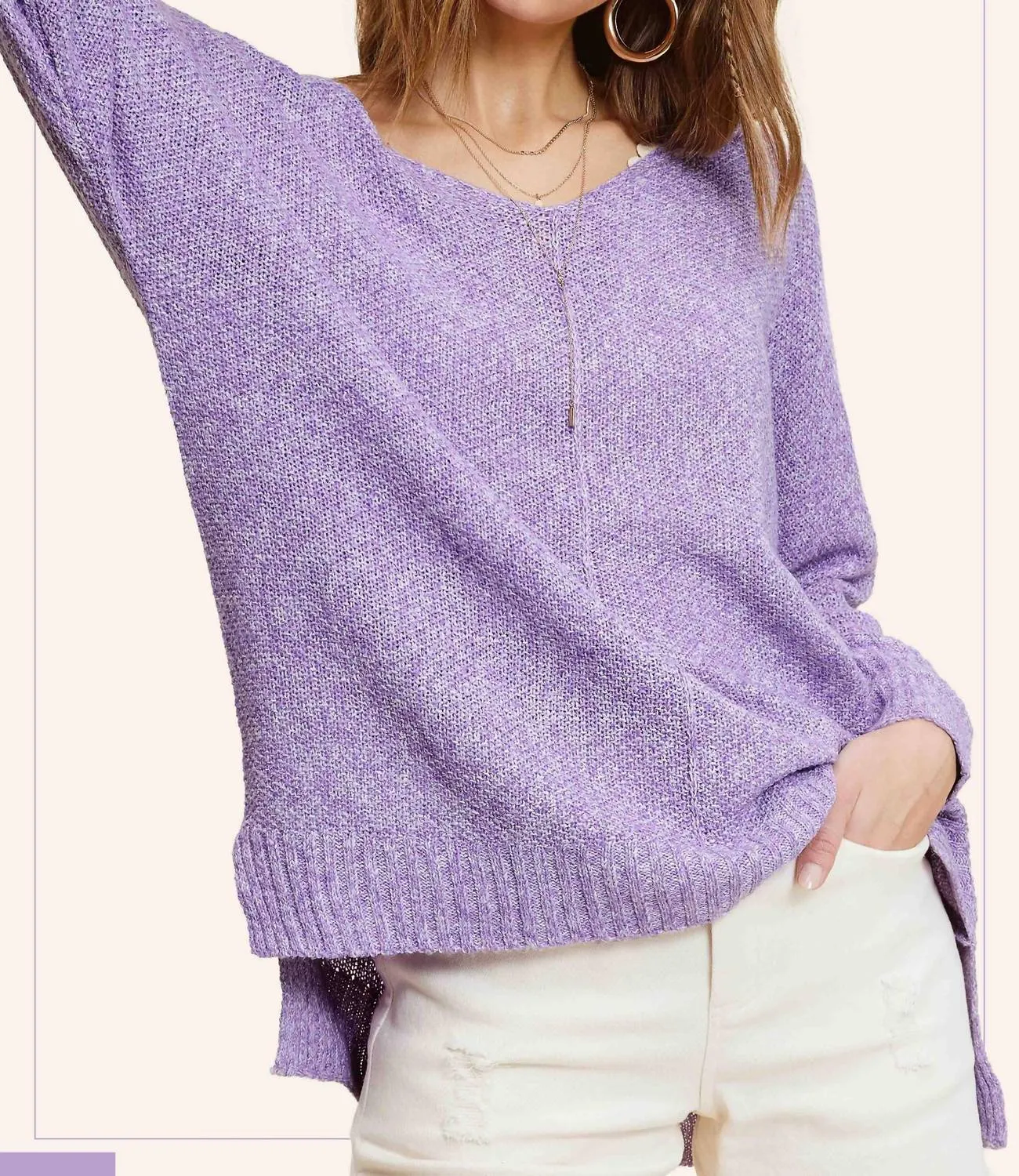 Lightweight Vneck Sweater In Lilac