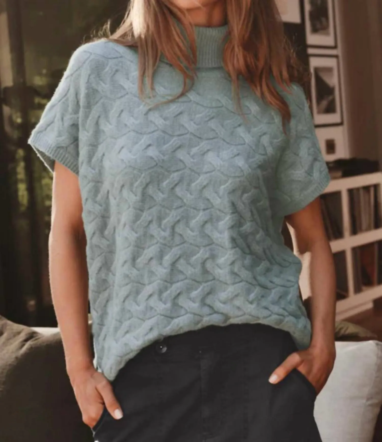 Liliana Turtleneck Sweater In Dusty Teal