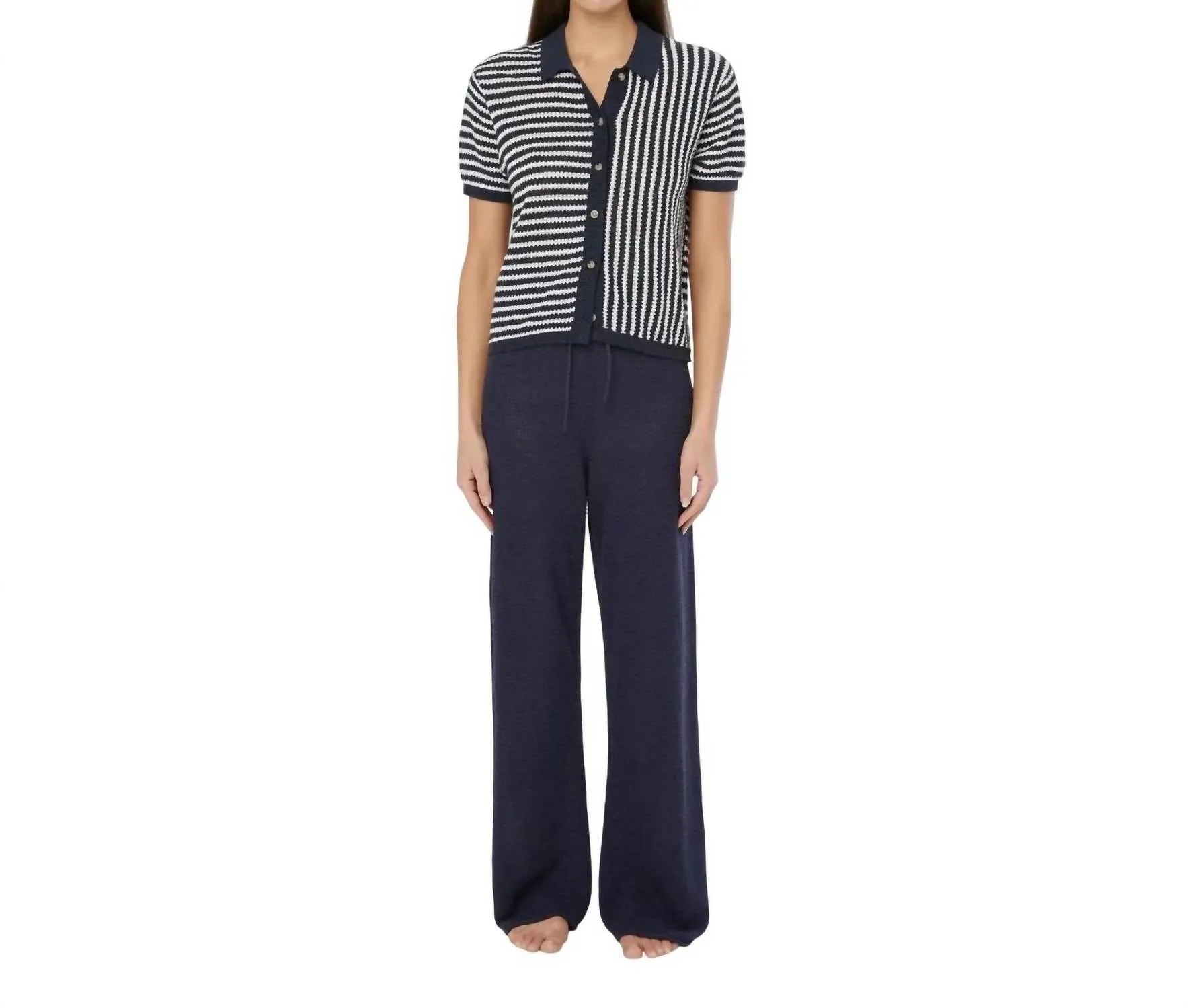 Linen Knit Drawstring Pant In Deep Navy