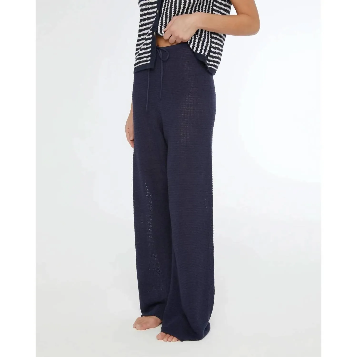 Linen Knit Drawstring Pant In Deep Navy