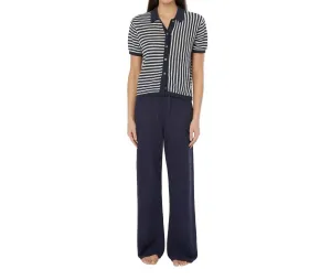 Linen Knit Drawstring Pant In Deep Navy