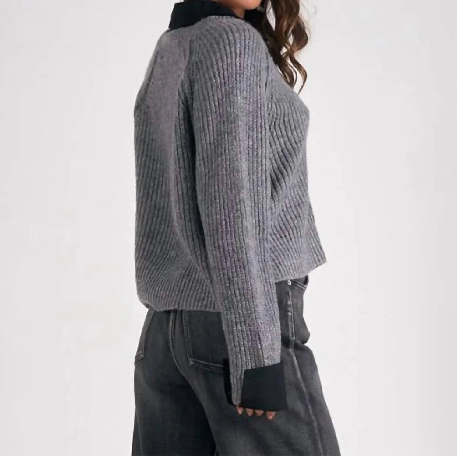 Little Stevie Layered Sweater/shirt Combo In Grey/black