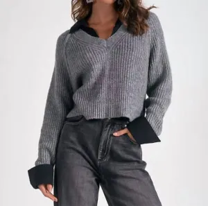 Little Stevie Layered Sweater/shirt Combo In Grey/black