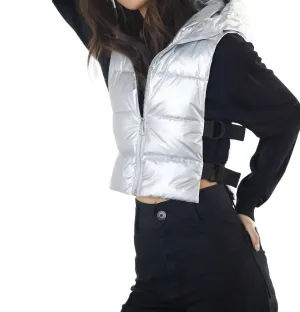 Lola Quilted Full Zip Vest In Silver