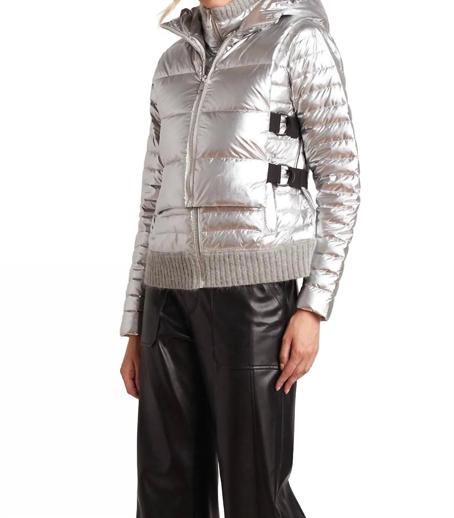 Lola Quilted Full Zip Vest In Silver