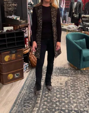 Long Faux Fur Vest In Blue Leopard