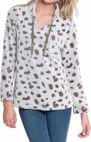 Long Sleeve Drawstring Collar Top In Truffle