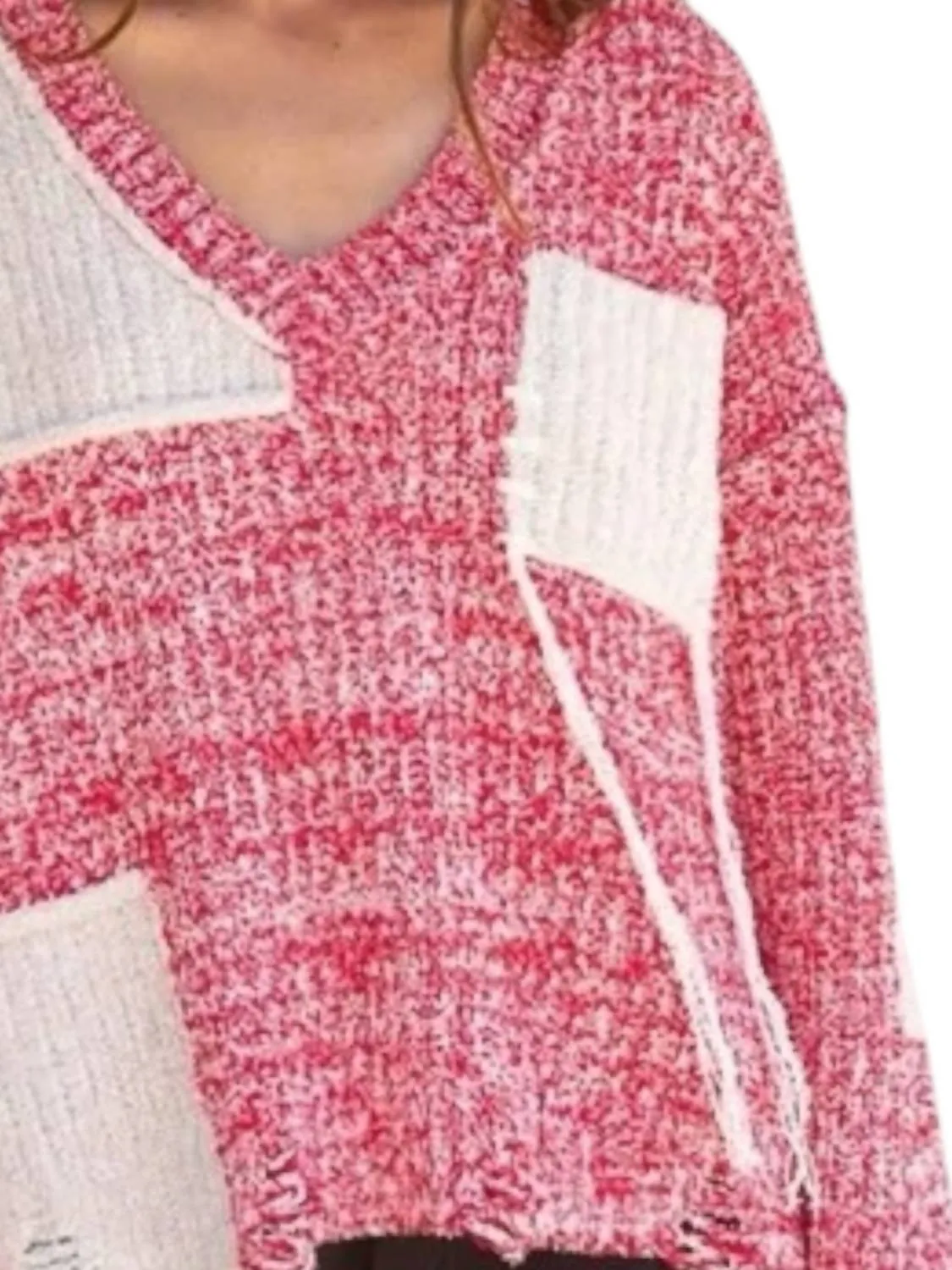 Long Sleeve Oversize Sweater In Red/white