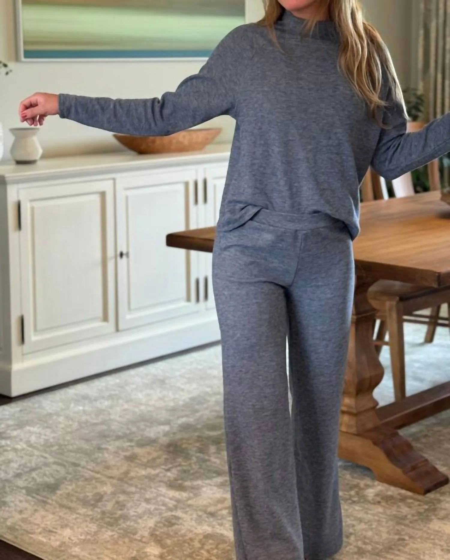 Long Sleeve Raglan Mockneck Top In Blue