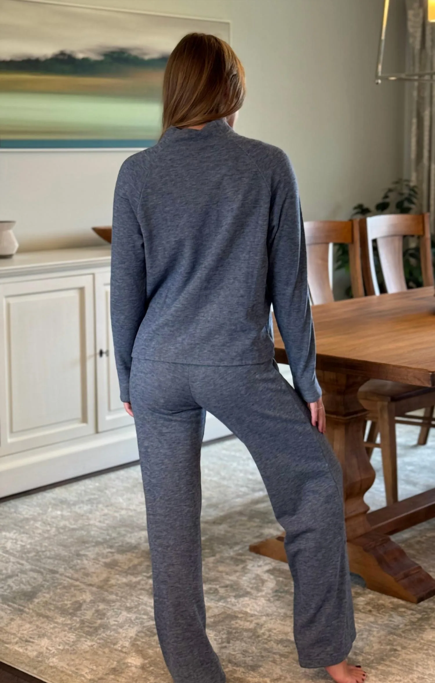 Long Sleeve Raglan Mockneck Top In Blue