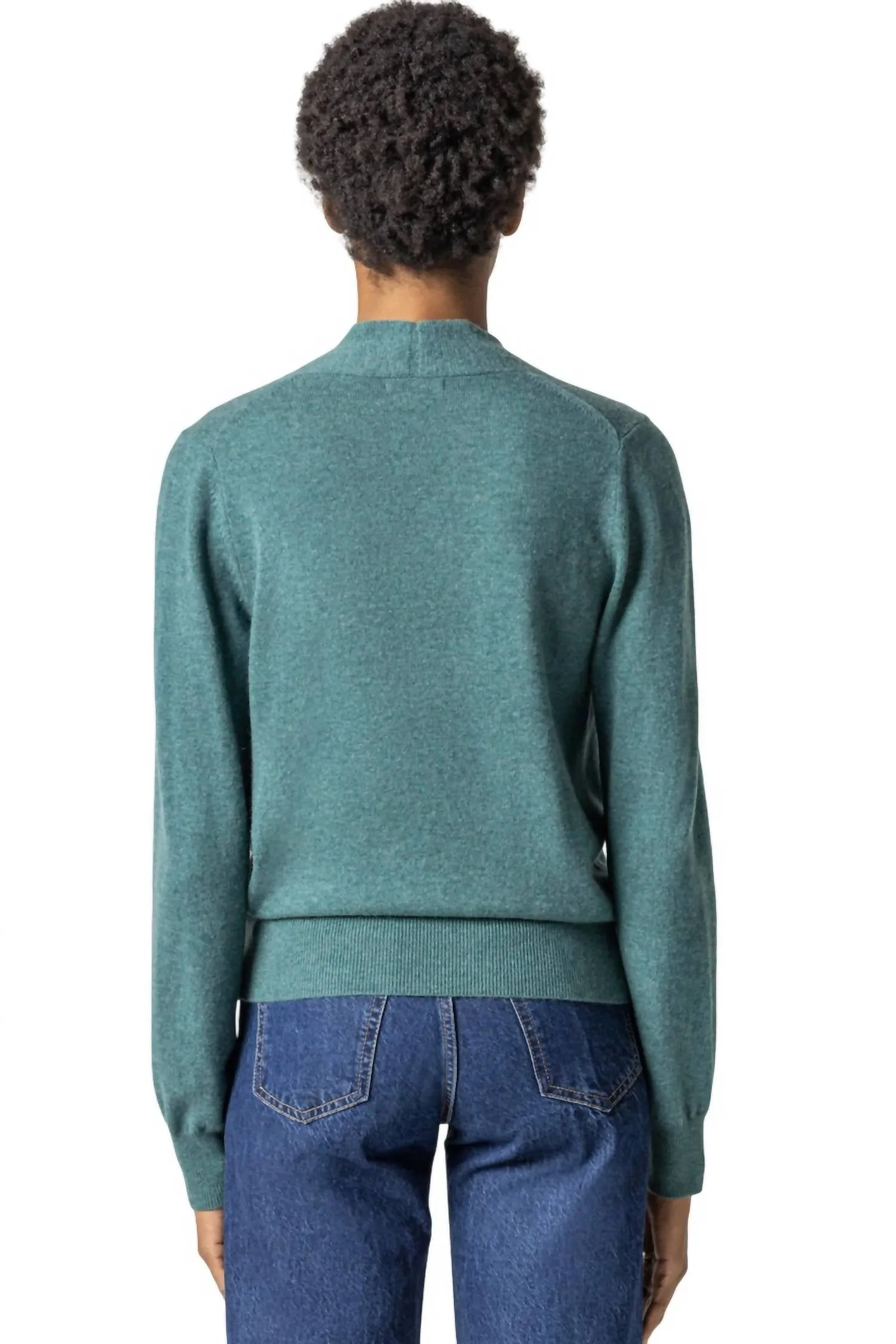 Long Sleeve Wrap Front Sweater In Deep Sea