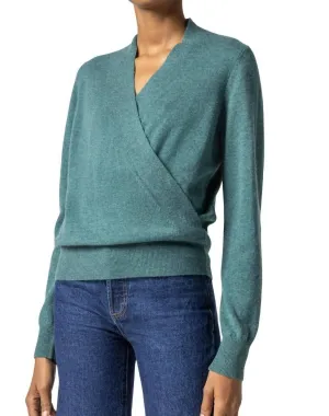 Long Sleeve Wrap Front Sweater In Deep Sea