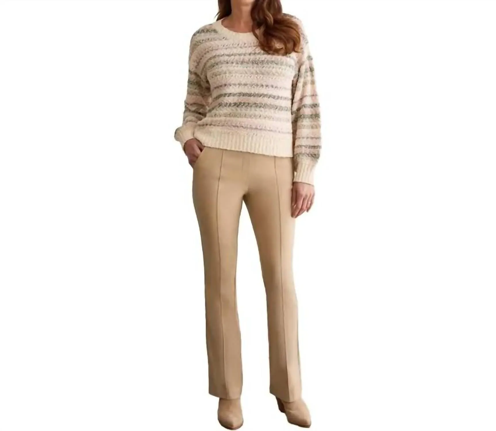 Long Sleeves Crew Neck Sweater In Rose Pink