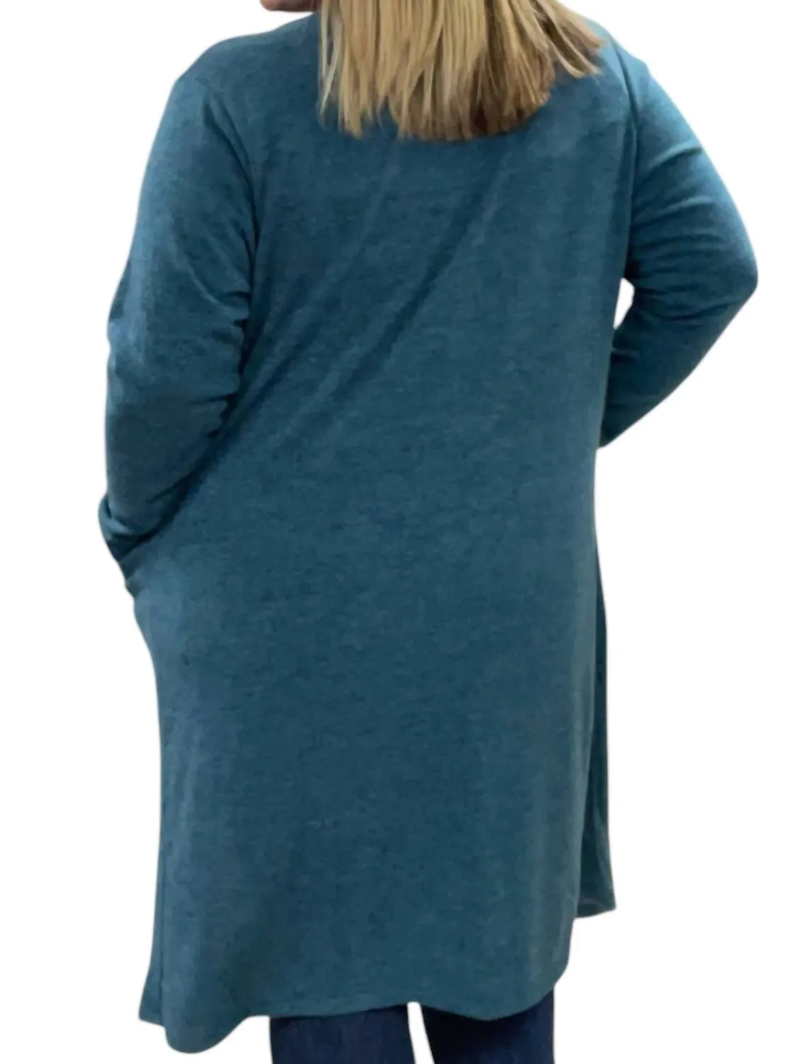 Long With Faux Buttons Cardigan In Teal