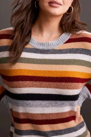 L/s Crew Nk Stripe Sweater In Bordeaux Striped