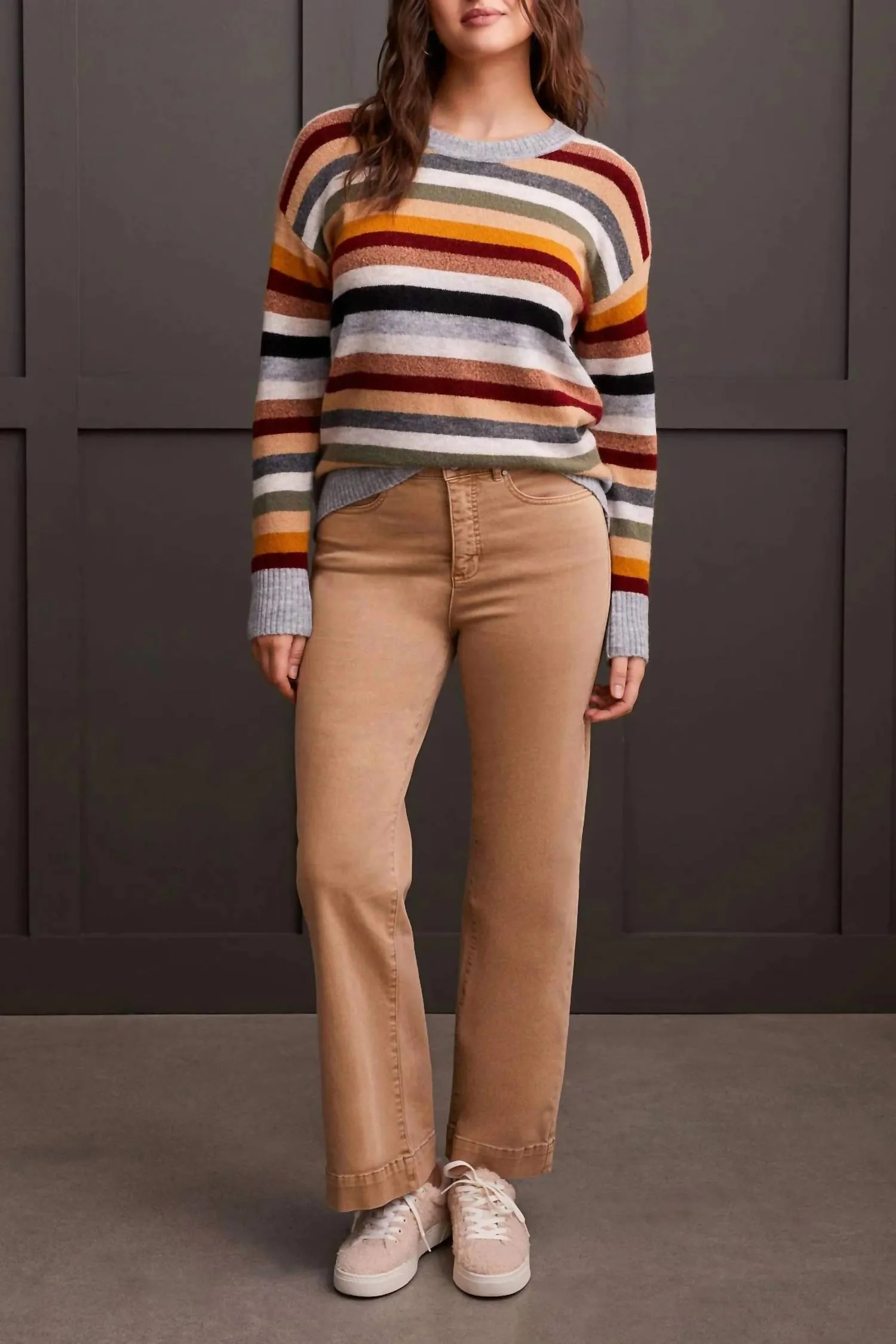 L/s Crew Nk Stripe Sweater In Bordeaux Striped