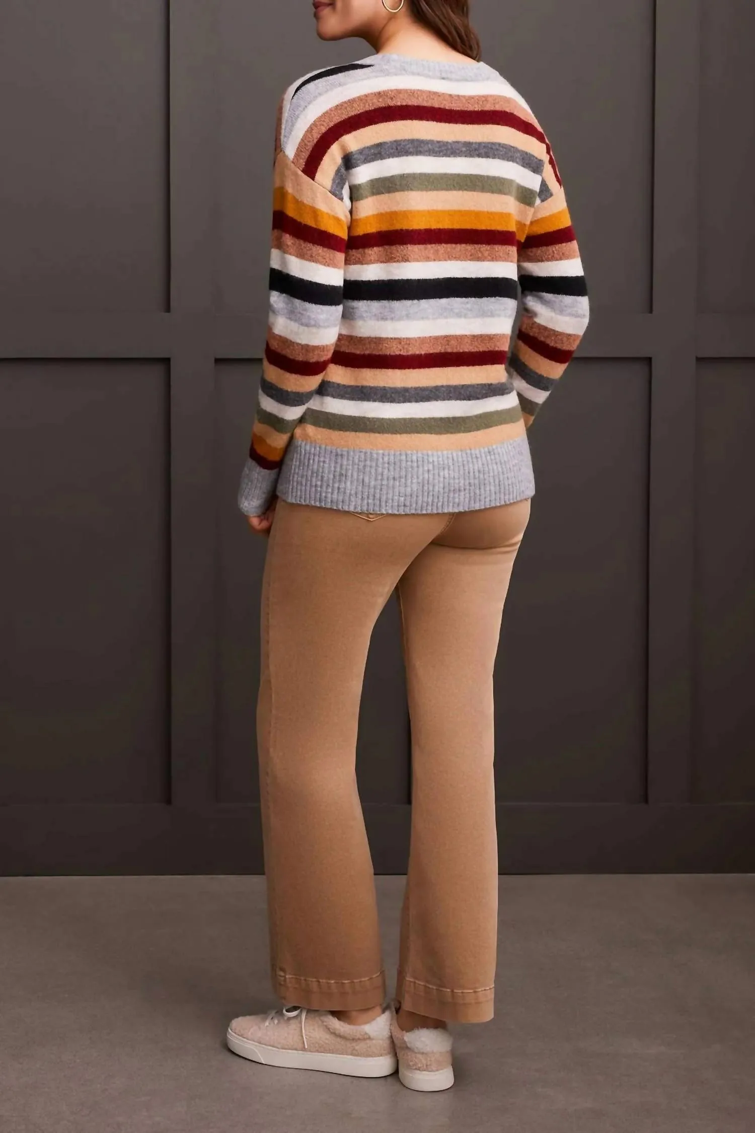 L/s Crew Nk Stripe Sweater In Bordeaux Striped