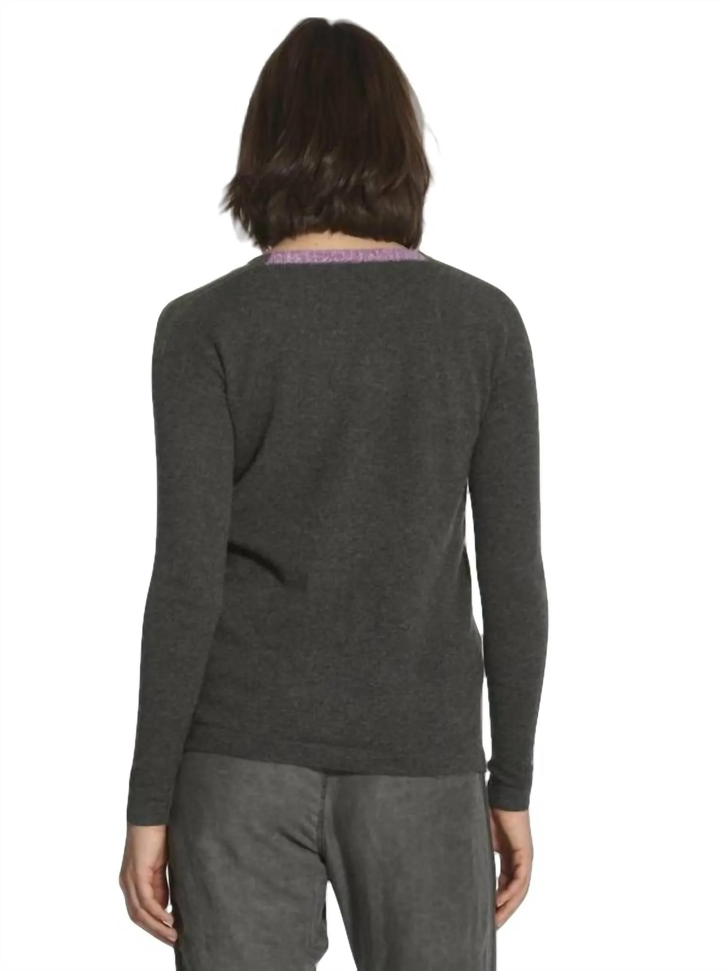 Luxe Stripe V-Neck Pullover In Grey/army/charcoal