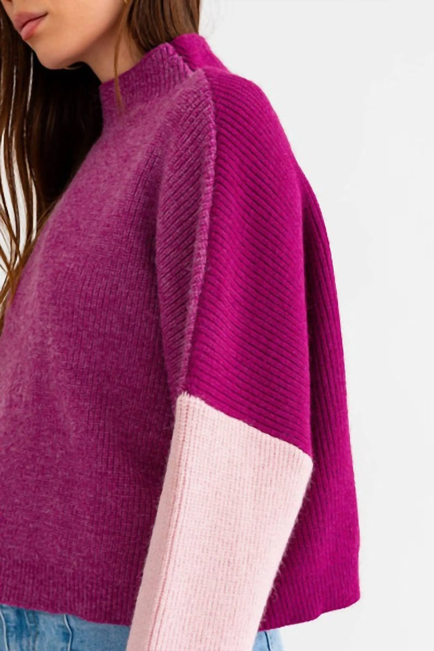 Macie Block Ribbed Sweater In Magenta/pink