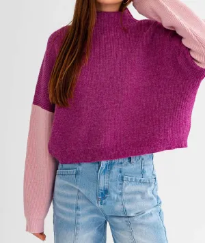 Macie Block Ribbed Sweater In Magenta/pink