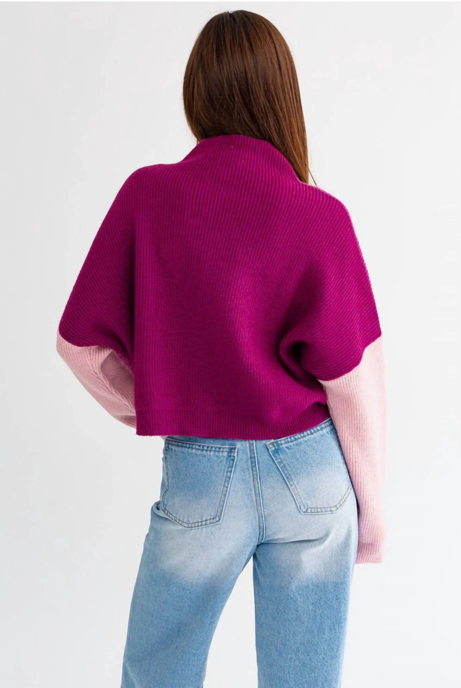 Macie Block Ribbed Sweater In Magenta/pink