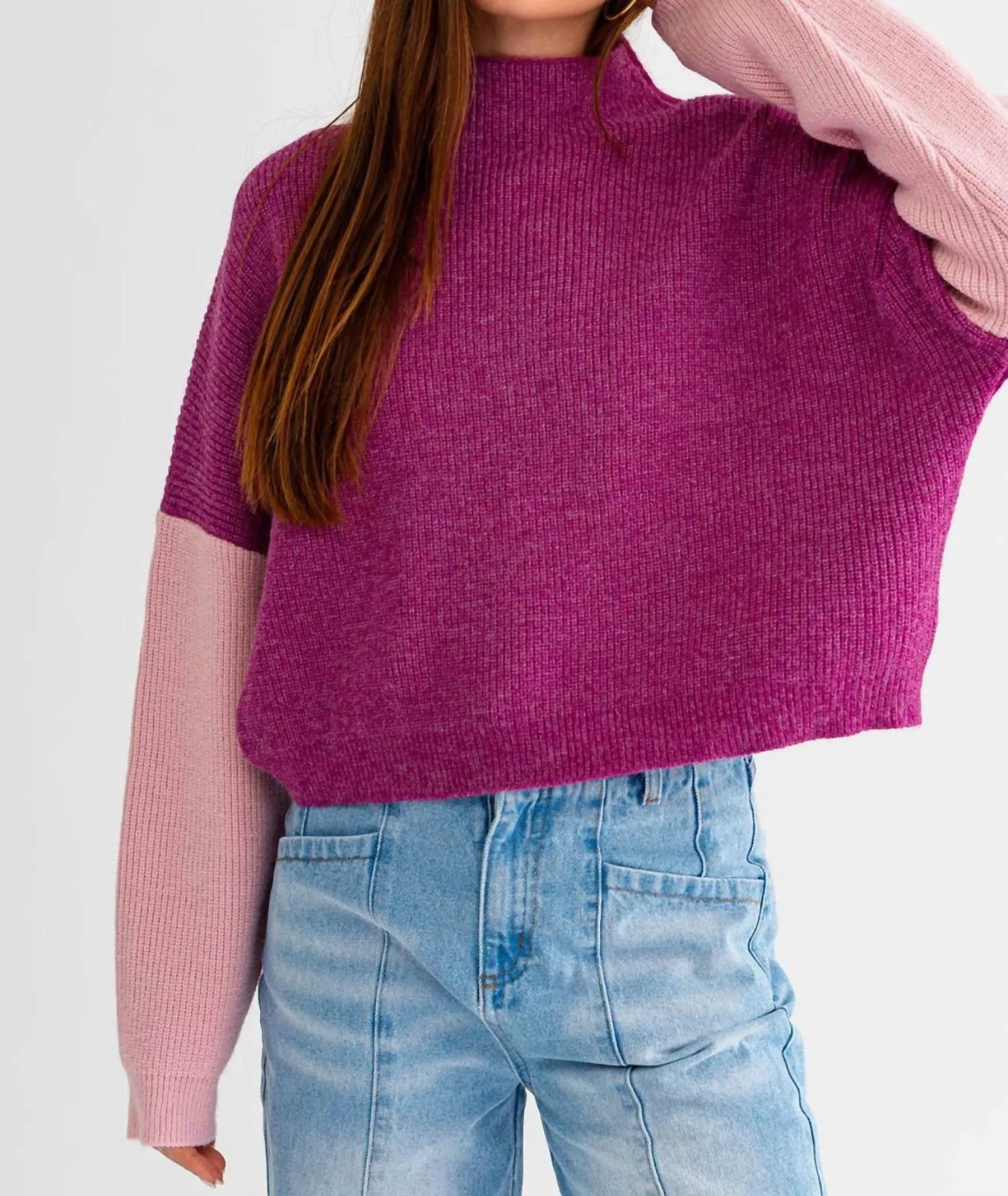 Macie Block Ribbed Sweater In Magenta/pink