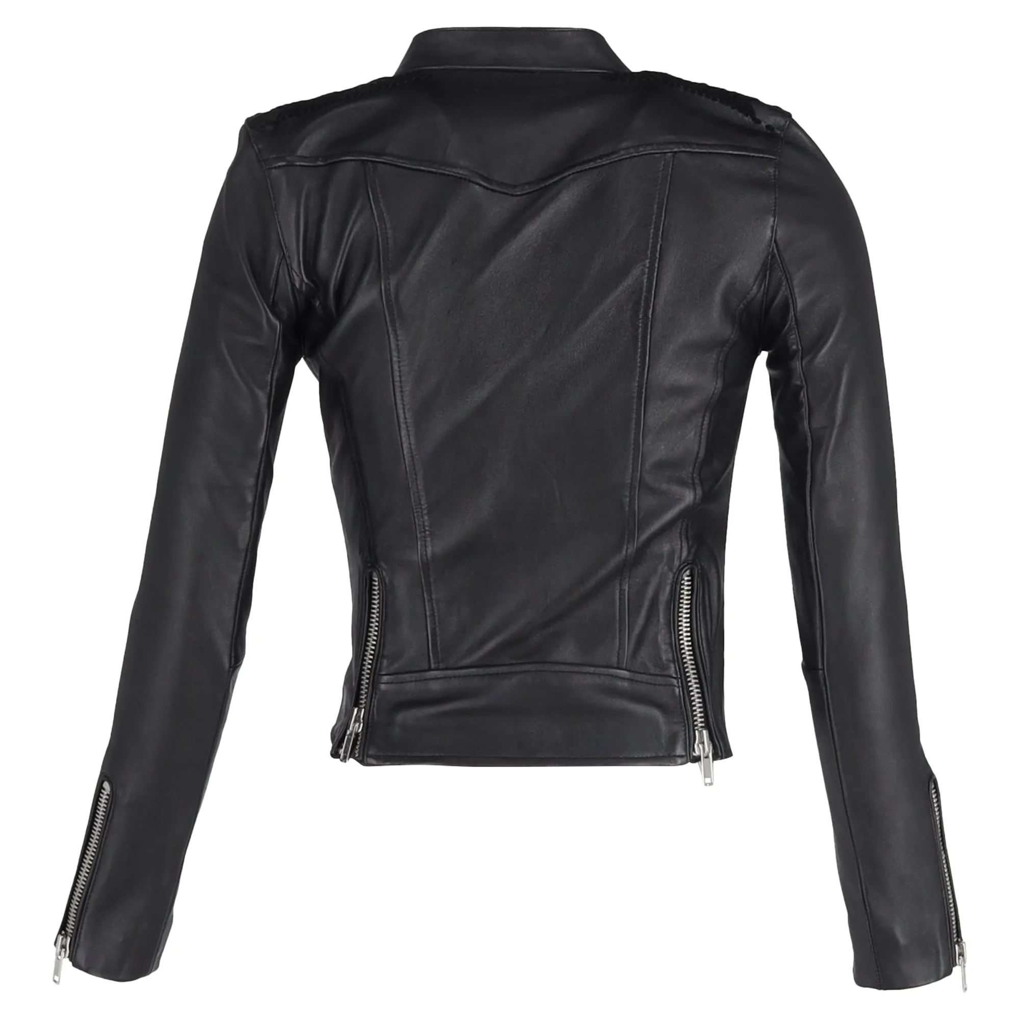 Maje Biker Jacket in Black Lambskin Leather