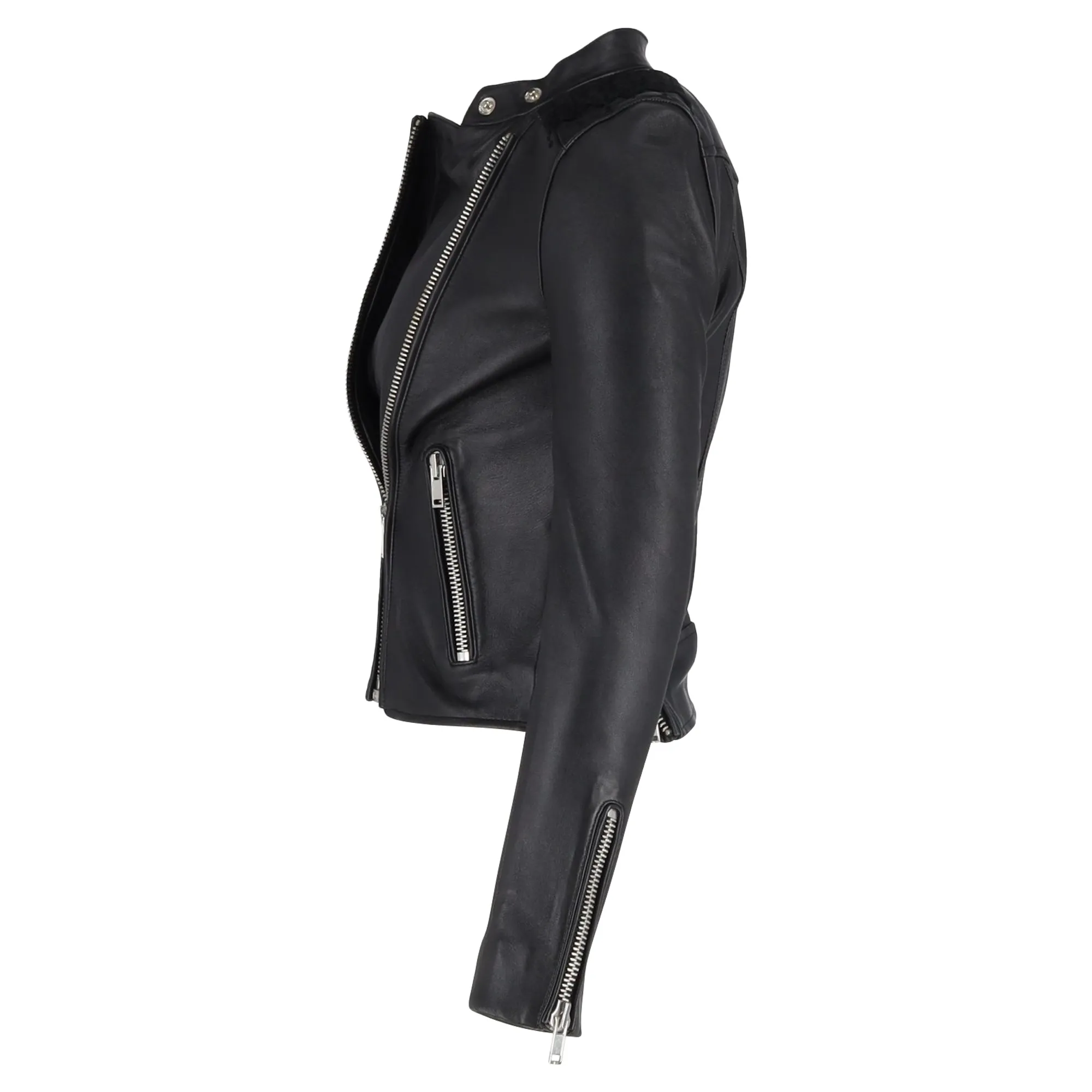 Maje Biker Jacket in Black Lambskin Leather