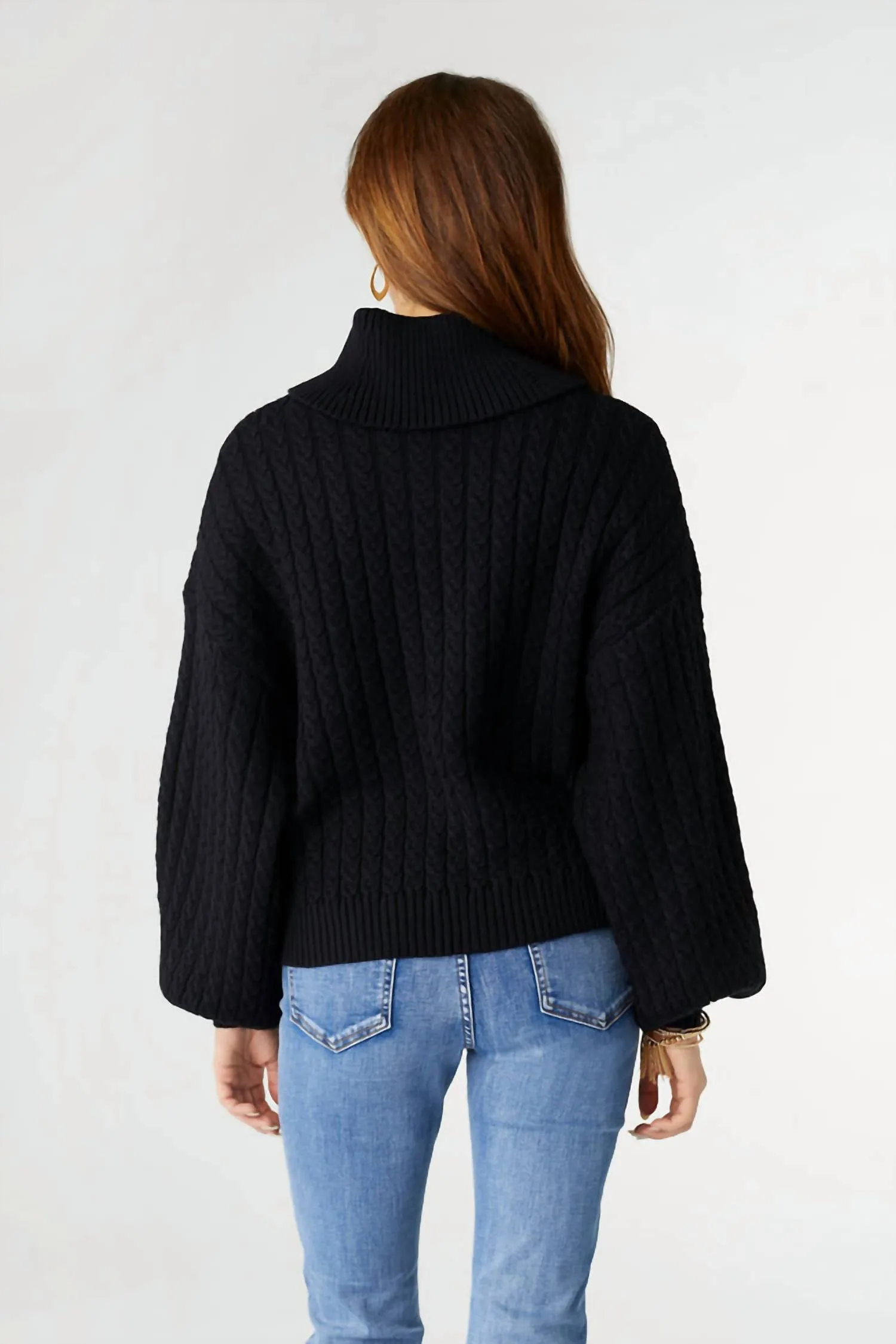 Maren Cable Knit Turtleneck Sweater In Black