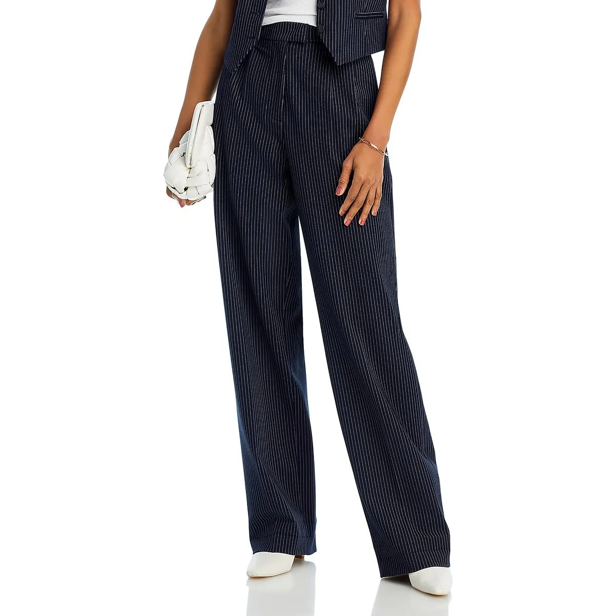 Marianne Womens Ponte Pleated Wide Leg Pants