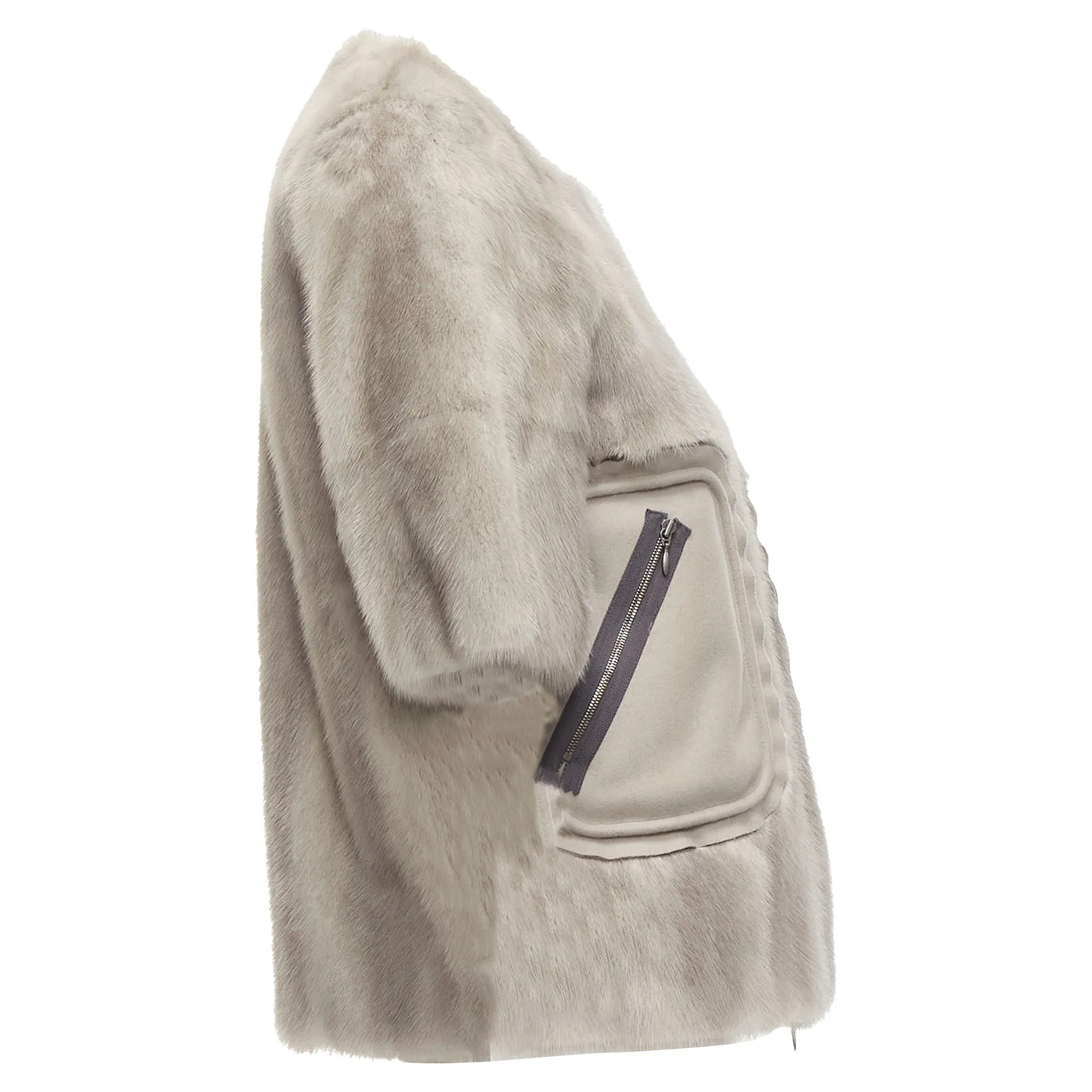 Marni Fur Rounded Short Sleeve Dual Pocket Cropped Jacket