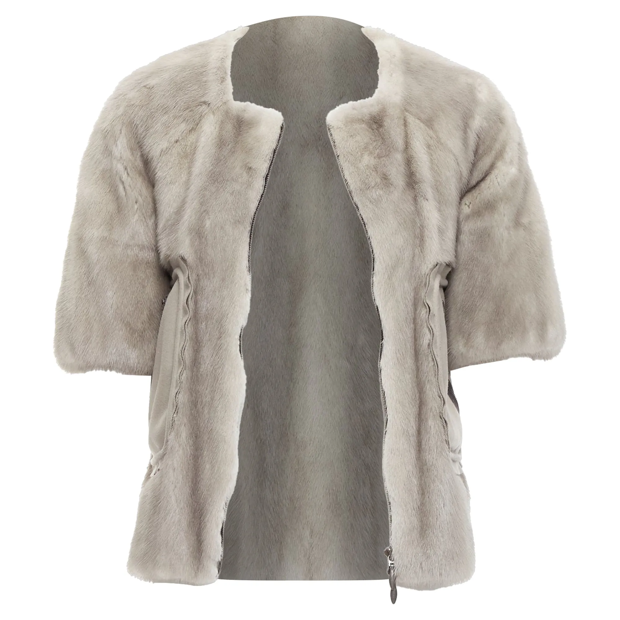 Marni Fur Rounded Short Sleeve Dual Pocket Cropped Jacket