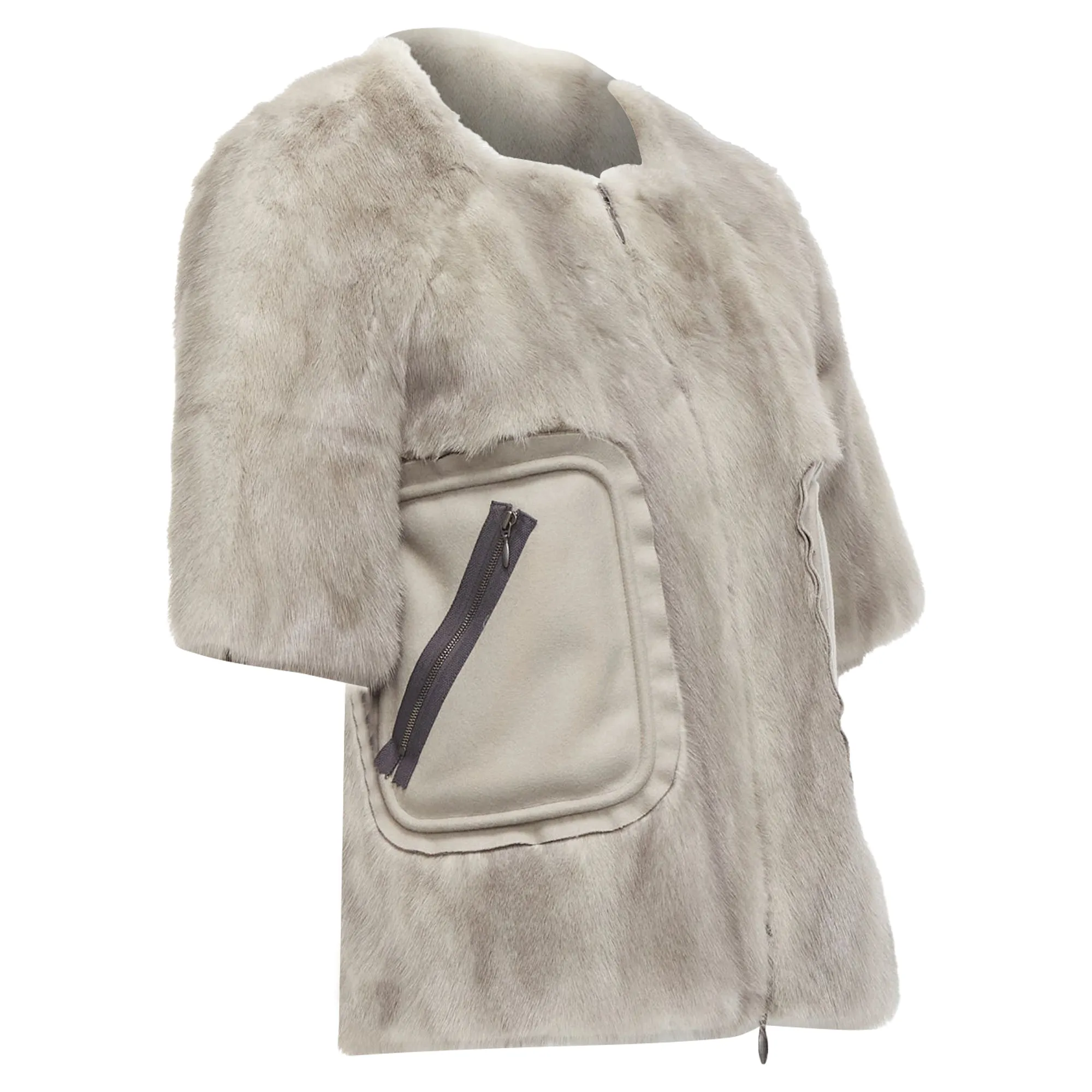 Marni Fur Rounded Short Sleeve Dual Pocket Cropped Jacket