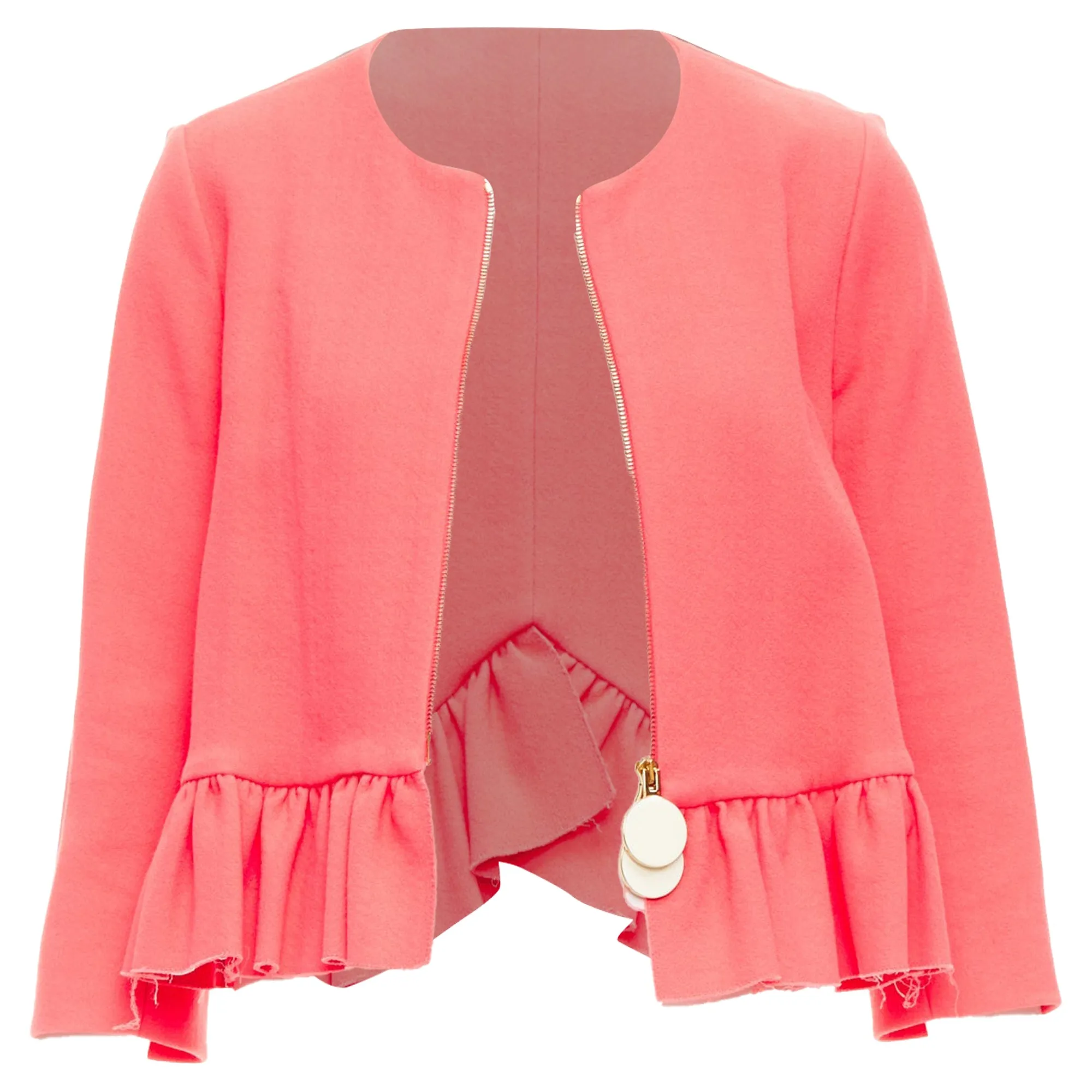 Marni Ruffle Hem Zip Front Cropped Jacket