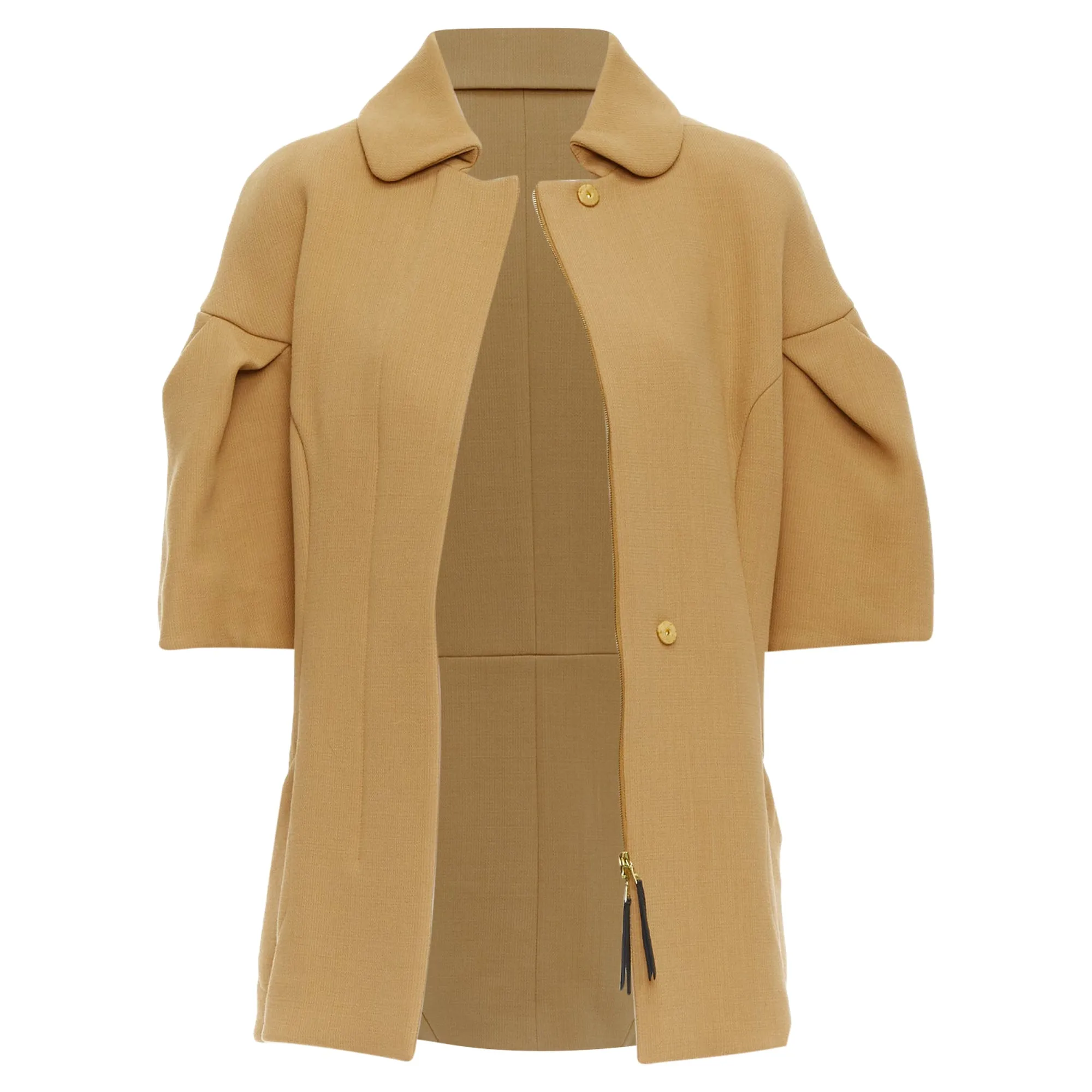 Marni Virgin Wool Puff Darted Sleeve Zip Round Collar Coat