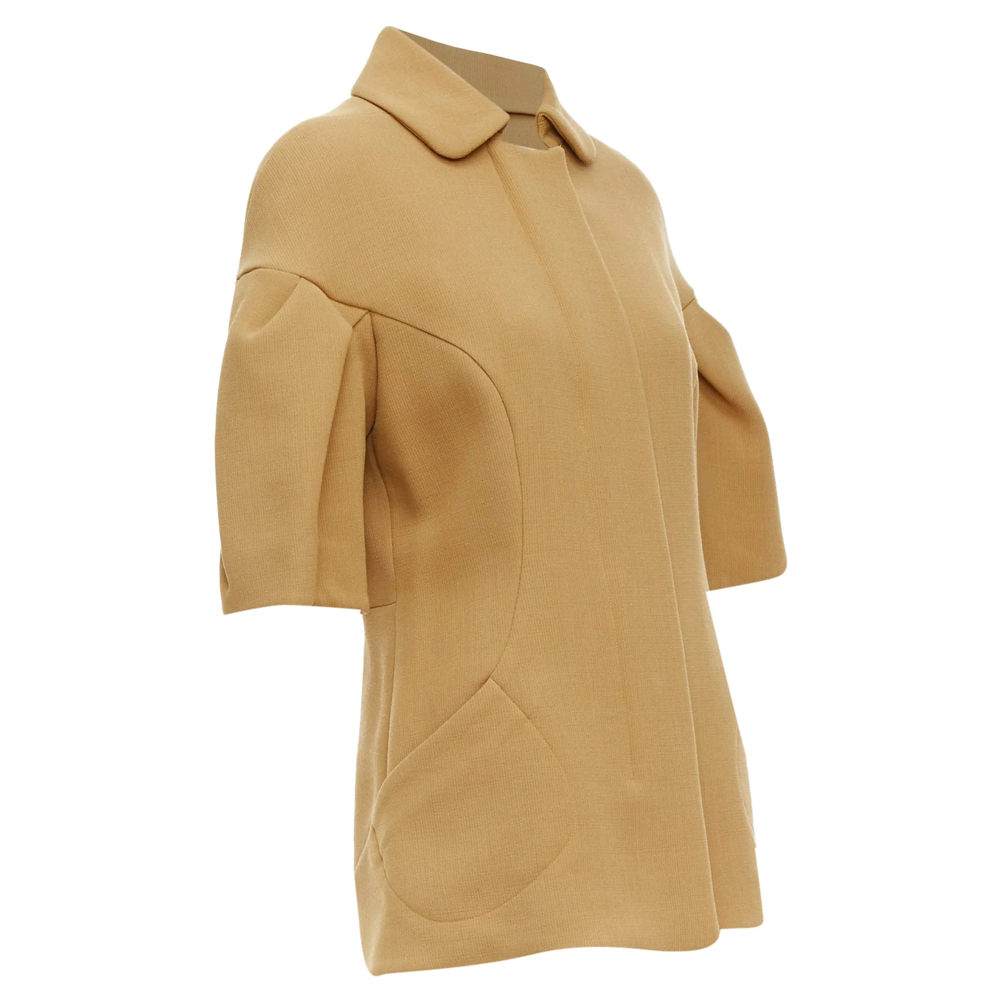 Marni Virgin Wool Puff Darted Sleeve Zip Round Collar Coat