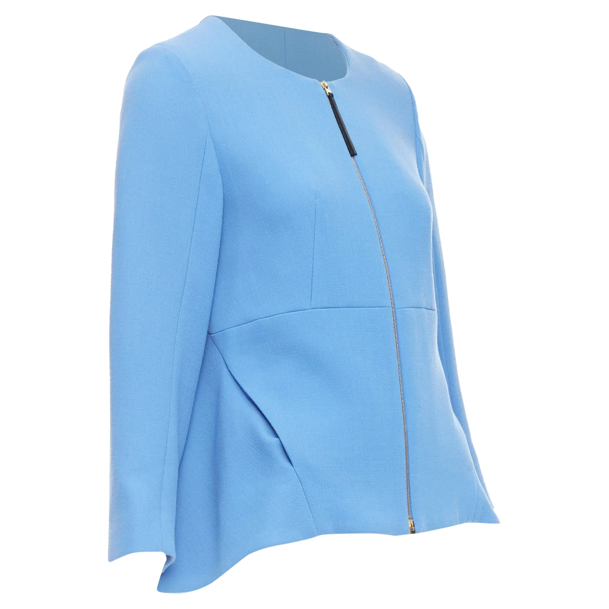 Marni Virgin Wool Zip Front Peplum Crew Neck Coat
