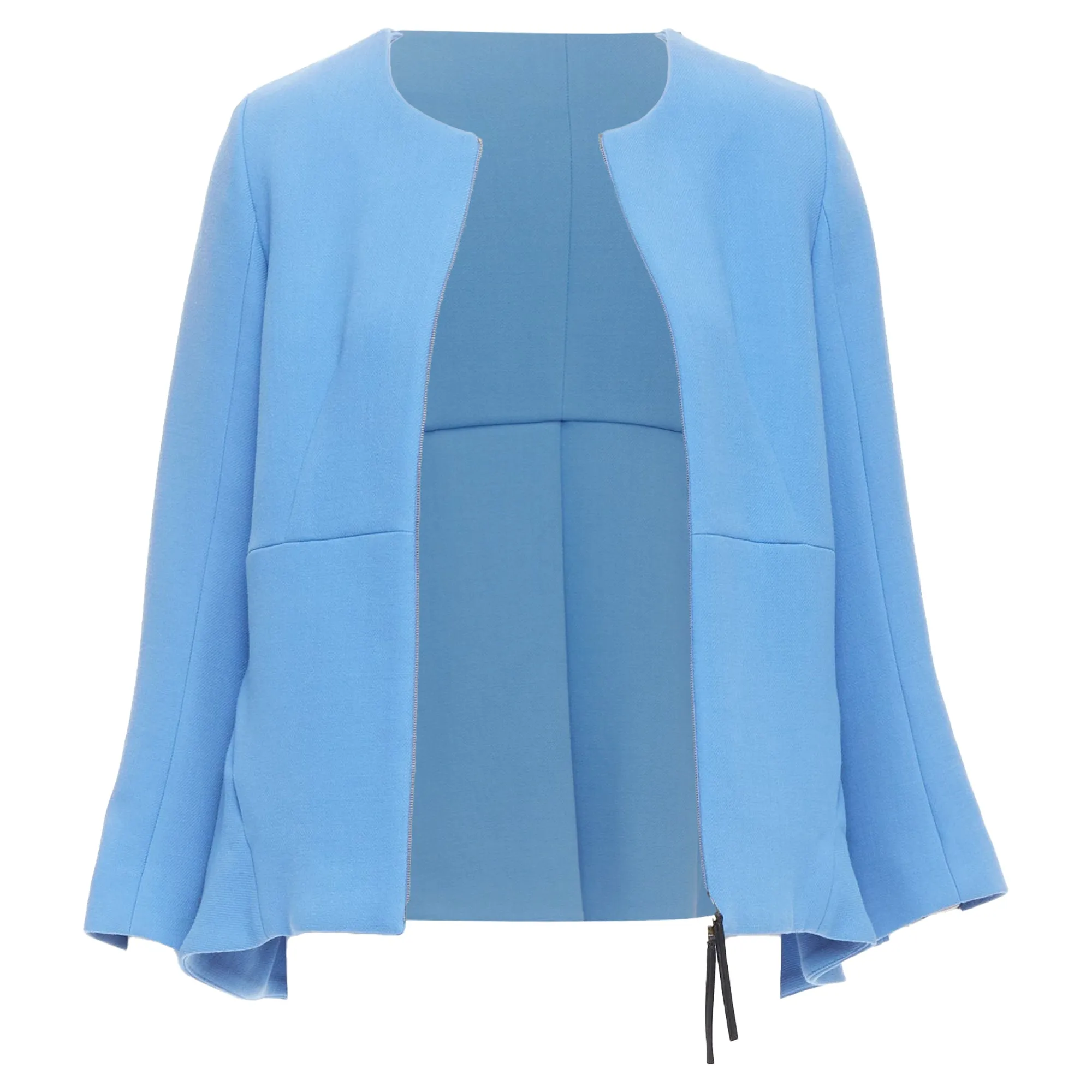 Marni Virgin Wool Zip Front Peplum Crew Neck Coat